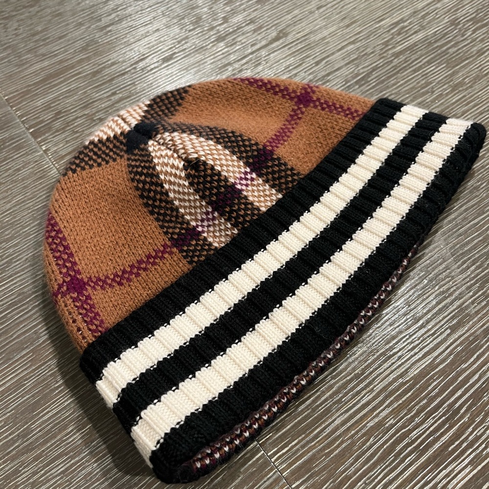 Authentic Burberry Men Check and Stripe Cashmere Beanie